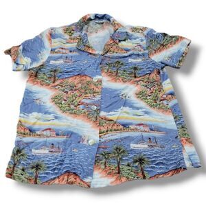 Vintage CLIO Top Size Medium Women's Button Down Shirt Hawaiian Style Island VTG